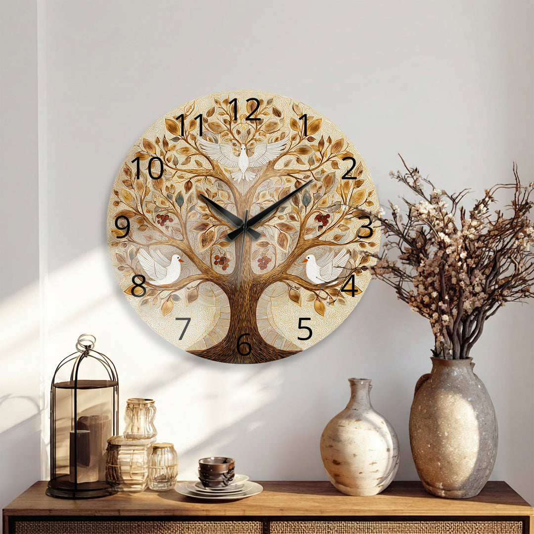 Tree of Life Glass Wall Clock – White Dove Botanical Decor