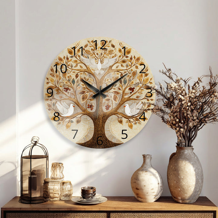 Tree of Life Glass Wall Clock – White Dove Botanical Decor