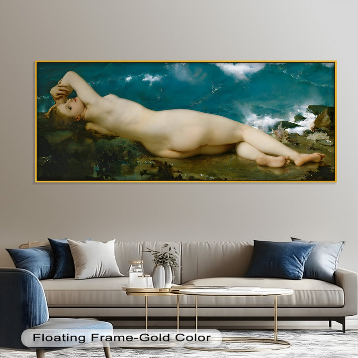 Sirensong Repose – Mythological Nude Beside the Sea Oil Painting