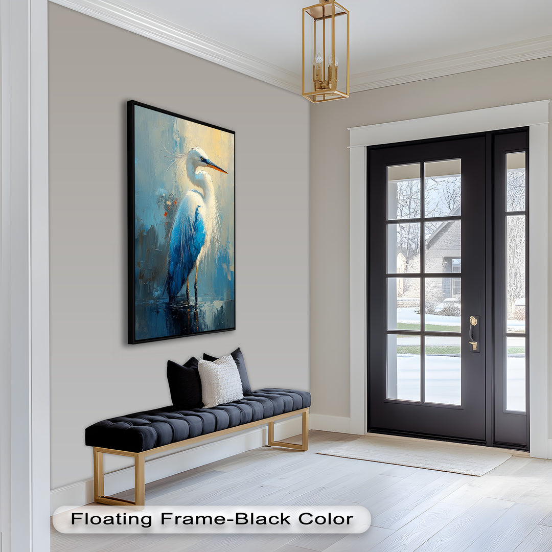 Blue Heron in Abstract – Framed Oil Painting