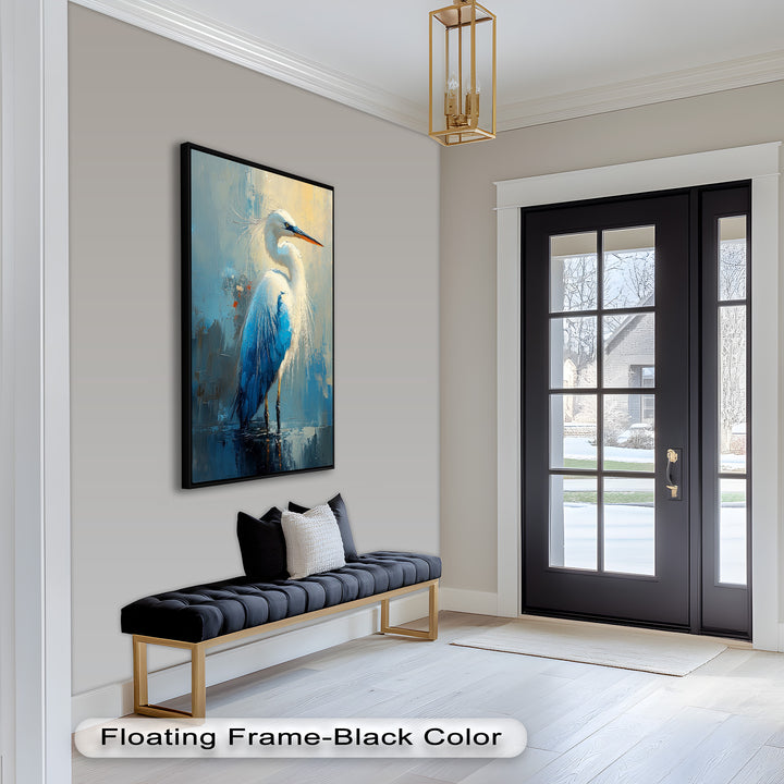 Blue Heron in Abstract – Framed Oil Painting