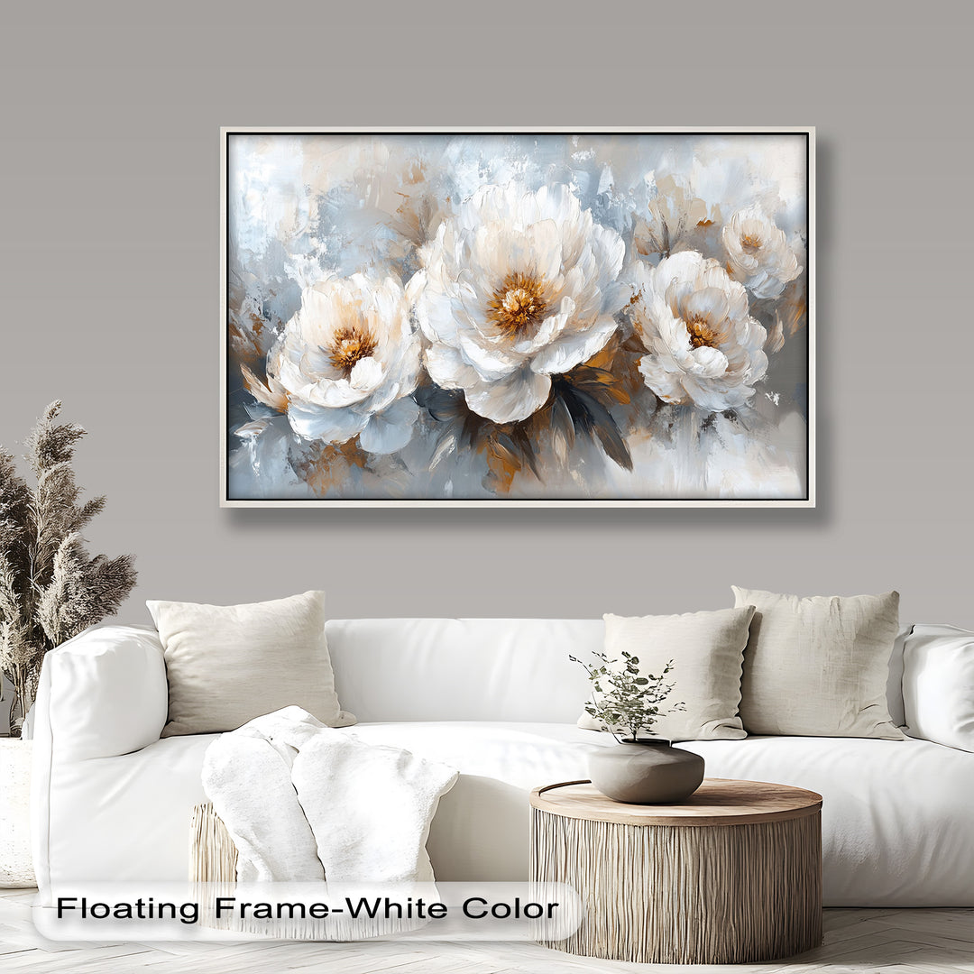 Ivory Garden Symphony – White Peony Bouquet Flower Oil Painting