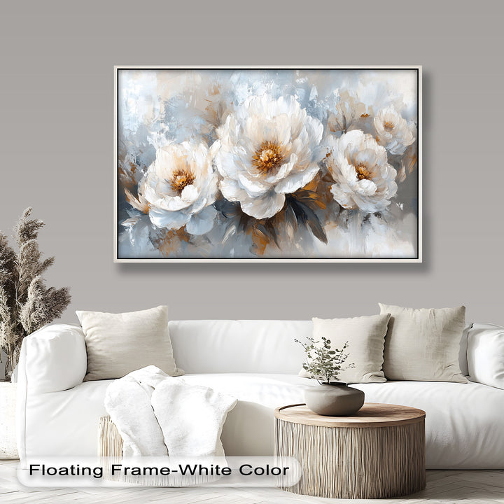 Ivory Garden Symphony – White Peony Bouquet Flower Oil Painting
