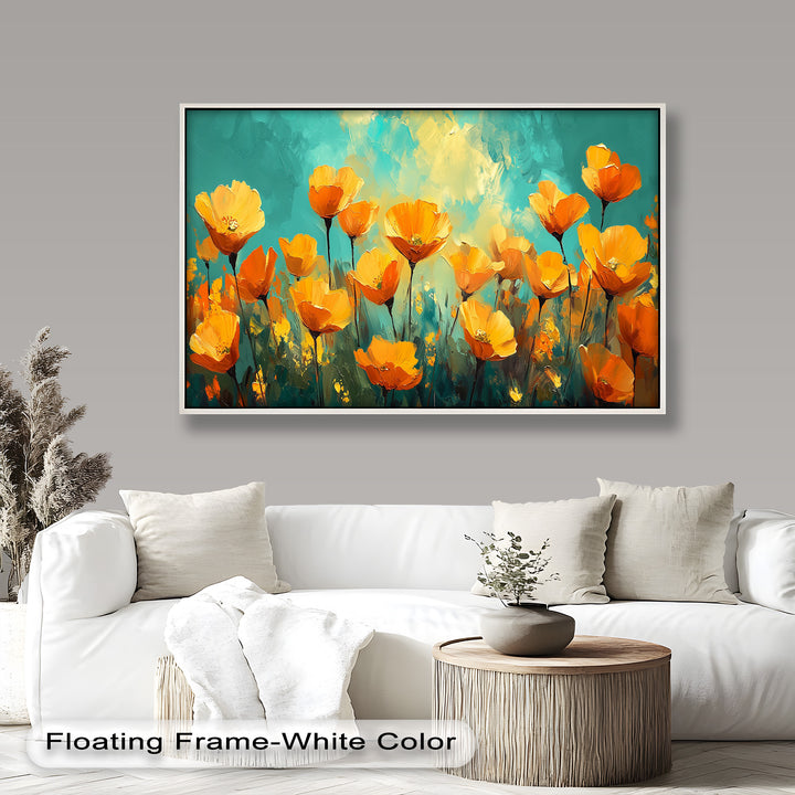 Leuchtend orangefarbene Mohnblumen-Wandkunst – Blumen-Ölgemälde