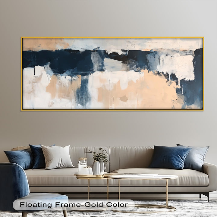 Coastal Horizon – Neutrales, marineblaues, abstraktes Ölgemälde
