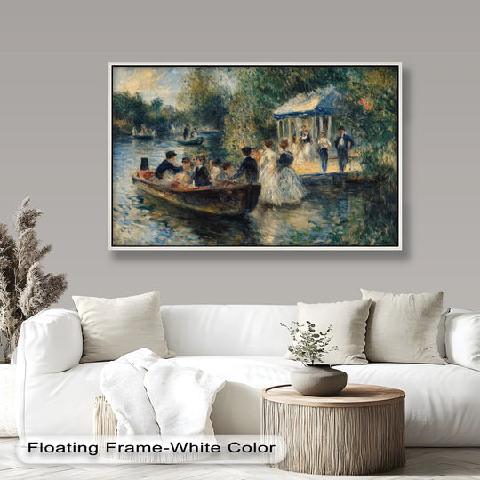 The stillness of the Afternoon Gathering by the River is captured in this impressionist oil painting art piece, depicting figures paused at the water's edge.