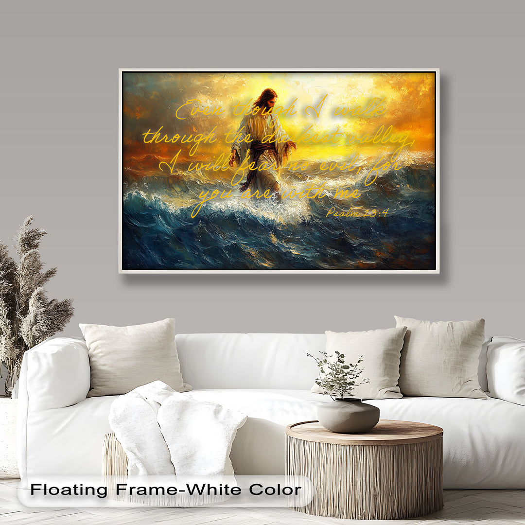 Divine ocean painting featuring Jesus walking on water.
