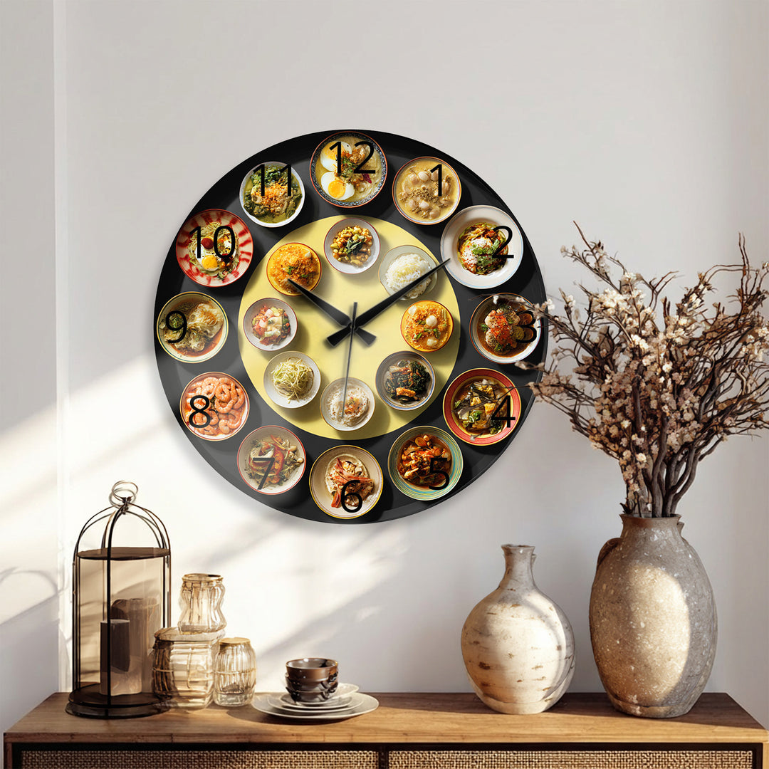 Asian Food Glass Wall Clock – Restaurant Kitchen Decor