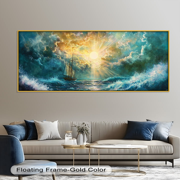Golden Sun & Sea – Boat Oil Painting