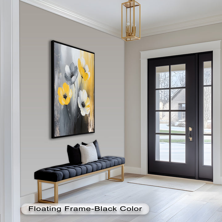 Golden Harmony – Yellow and White Floral Oil Painting