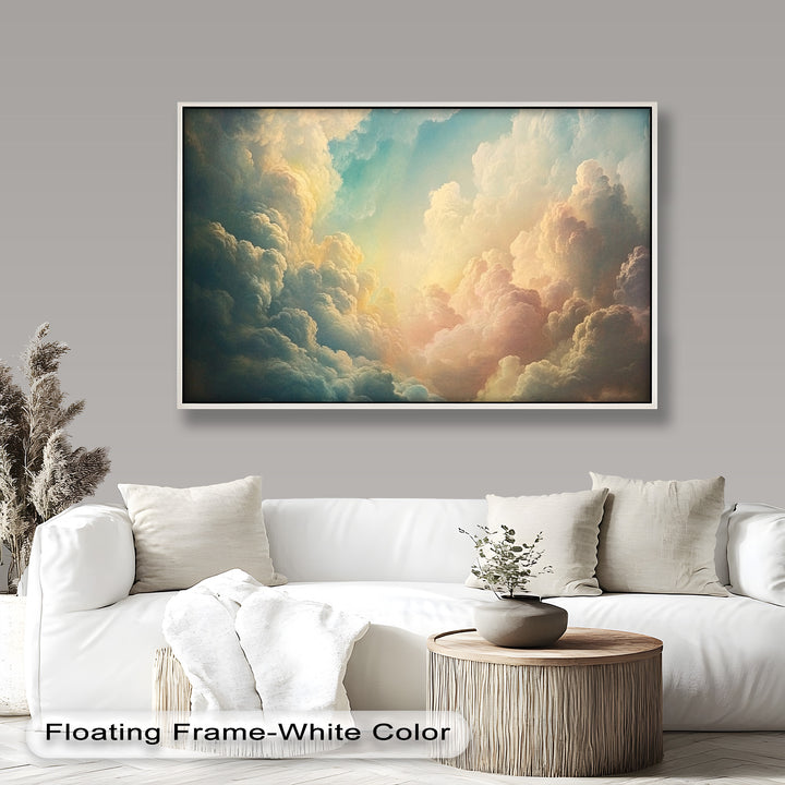 Heavenly cloudscape with radiant pastel light and celestial tones.

