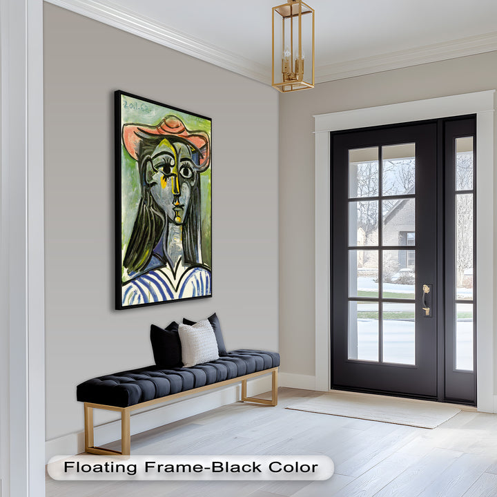 Striped Muse in Pink Hat – Picasso Oil Painting