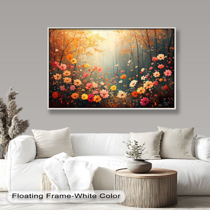 Blühendes Waldlicht – Farbenfrohes Blumenölgemälde
