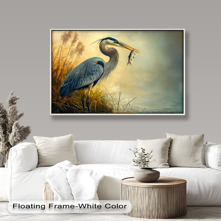 Blue Heron with Fish – Animal Oil Painting