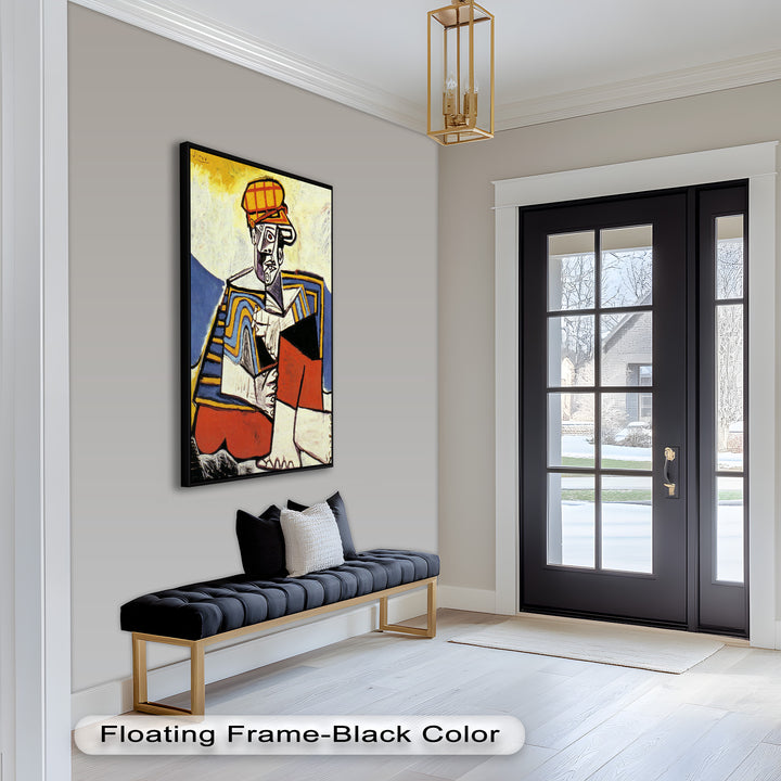 Geometric Man in Red Hat Wall Art – Cubist Oil Painting