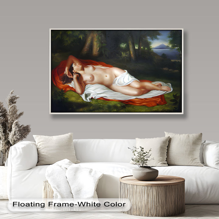 Goddess of the Grove – Renaissance Nude Reclining in Nature Oil Painting