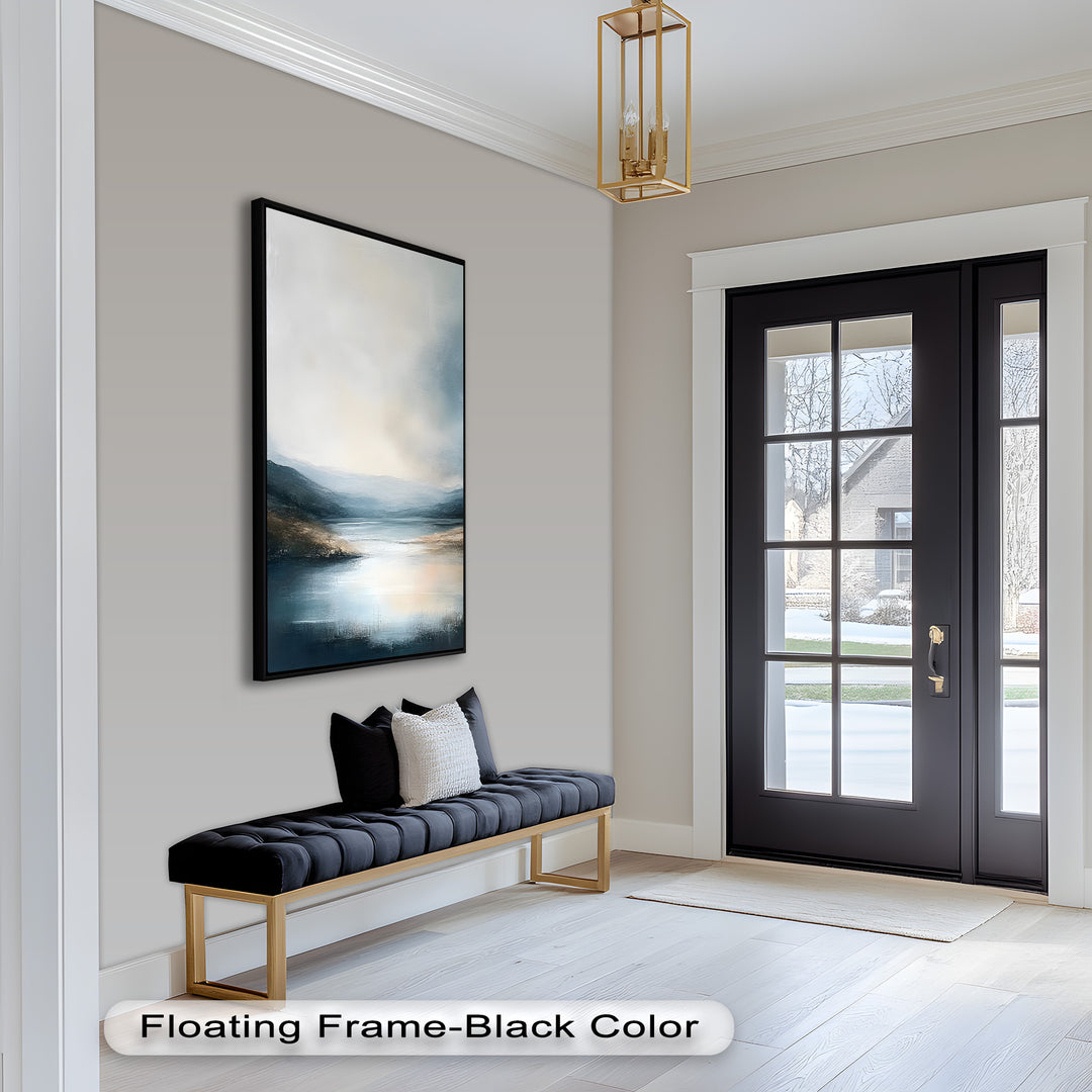 Misty Mountain Lake Landscape - Framed Oil Painting