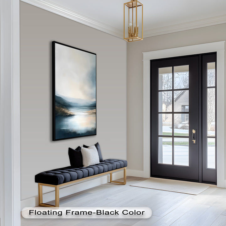 Misty Mountain Lake Landscape - Framed Oil Painting