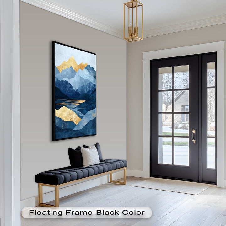 Golden Horizon – Abstract Blue Mountain Landscape Oil Painting