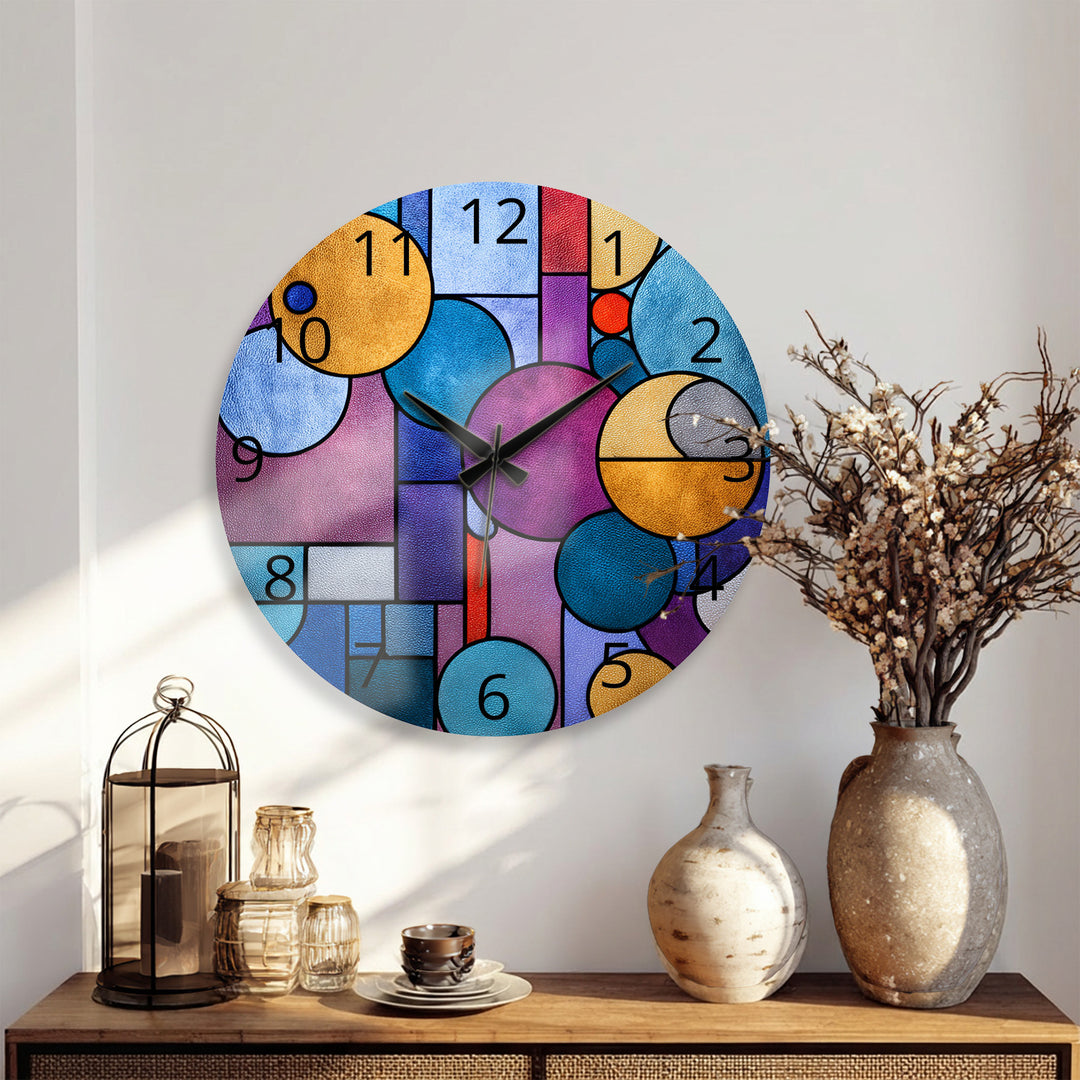 Colorful Geometric Glass Wall Clock – Modern Abstract Circle Art