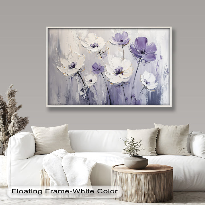 White and Purple Wildflowers in Soft Harmony - Flower Oil Painting
