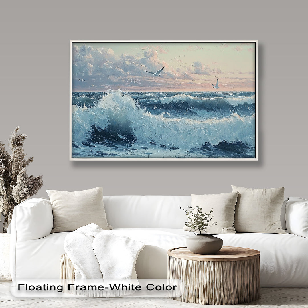 Coastal Wave Art - Seagulls Seascape Oil Painting