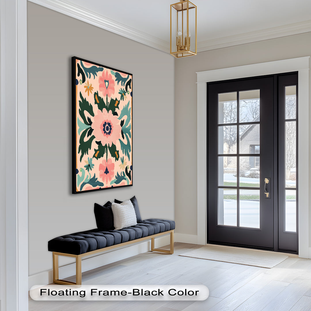 Folk Bloom – Symmetrisches Boho-Blumenölgemälde