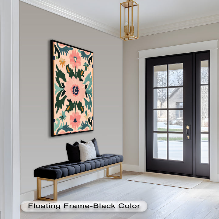 Folk Bloom – Symmetrisches Boho-Blumenölgemälde