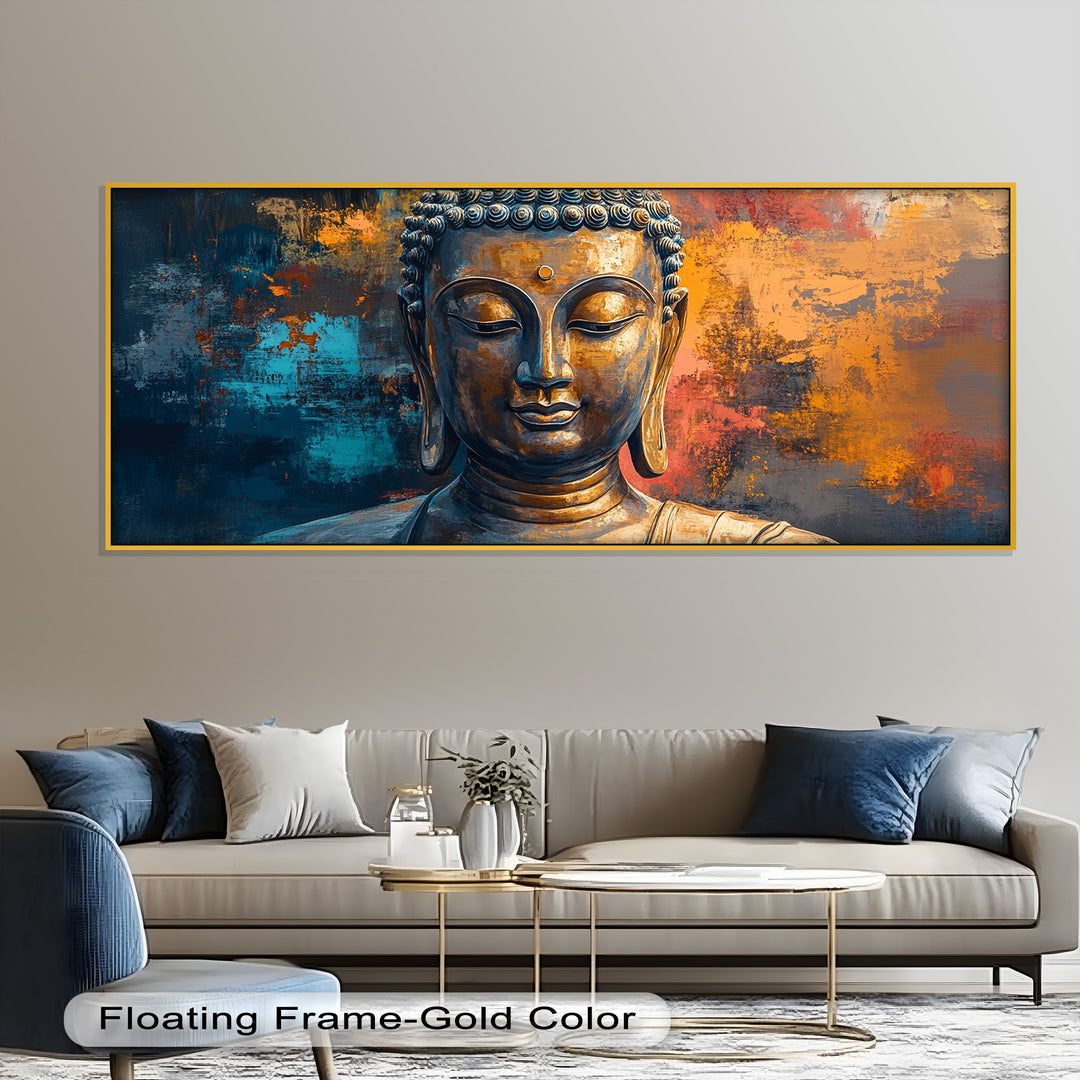 Golden Buddha Wall Art – Colorful Oil Painting