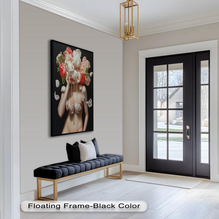 Bloomveil – Surreal Nude with Cascading Petals Oil Painting