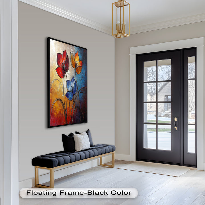 Eternal Bloom – Red, Yellow, and Blue Floral Oil Painting