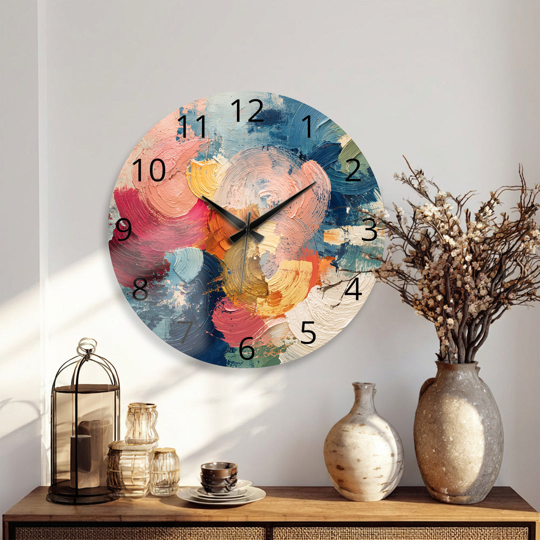 Colorful Abstract Glass Wall Clock – Textured Brushstroke Art