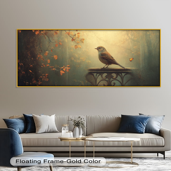 Goldener Waldvogel – Boho Blumen Ölgemälde