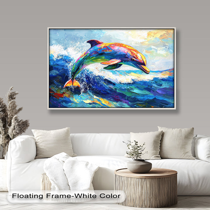 Dolphin Leaping Through Ocean Waves – Animal Oil Painting