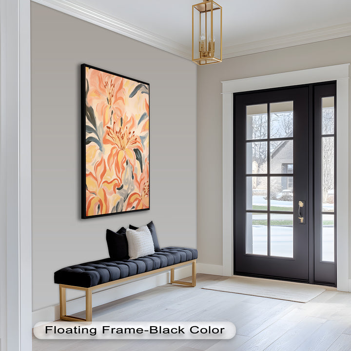 Sunlit Lilies – Abstract Coral Flower Oil Painting