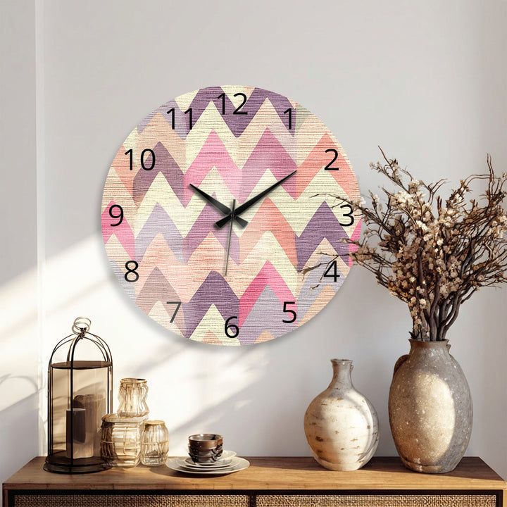 Pastel Chevron Glass Wall Clock – Pink Geometric Decor