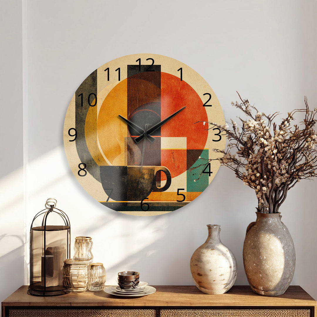 Mid Century Coffee Glass Wall Clock – Retro Geometric Decor