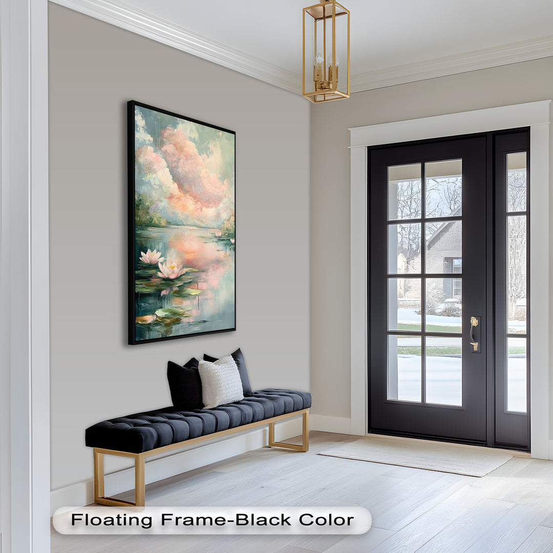 Pastel Water Lilies in Tranquil Lake - Flower Oil Painting