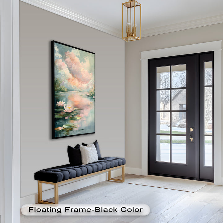 Pastel Water Lilies in Tranquil Lake - Flower Oil Painting
