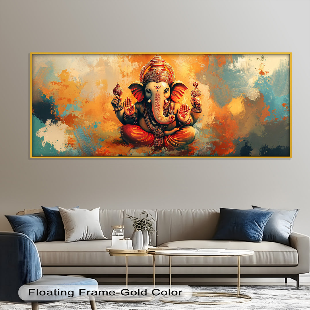 Sitzender Ganesha Wandkunst – Religiöses Ölgemälde