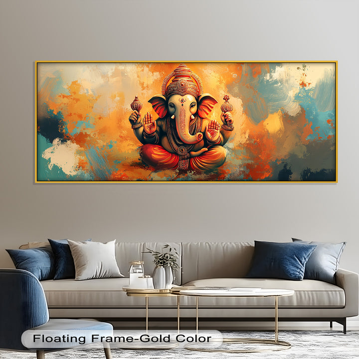Sitzender Ganesha Wandkunst – Religiöses Ölgemälde