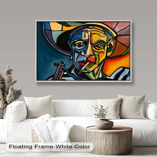 High color saturation defines this bold Cubist portrait oil painting decoration, in a Picasso-inspired style that catches the eye.