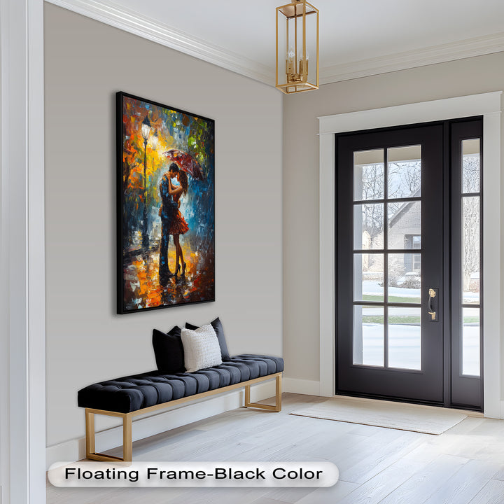 Evening Embrace – Romantic Rainy Street Scene Love Oil Painting