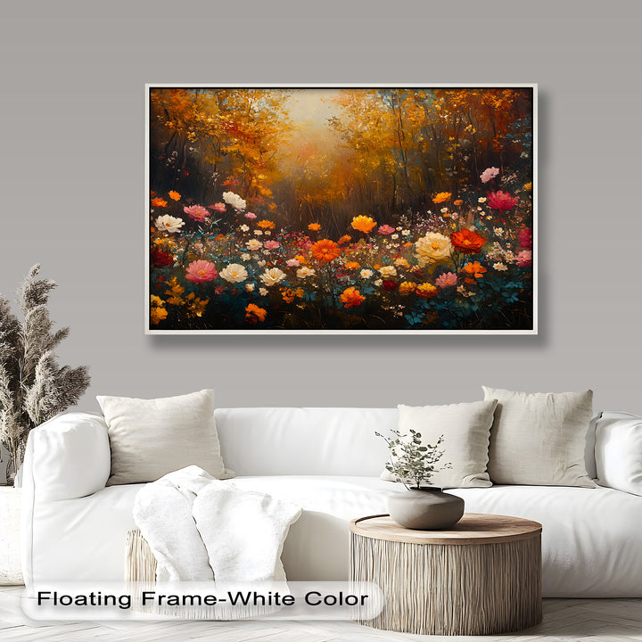 Autumn Forest Flower Wall Art – Colorful Floral Oil Painting