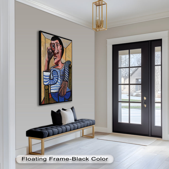 Melancholy in Stripes – Seated Man with Blue Shirt Picasso Oil Painting