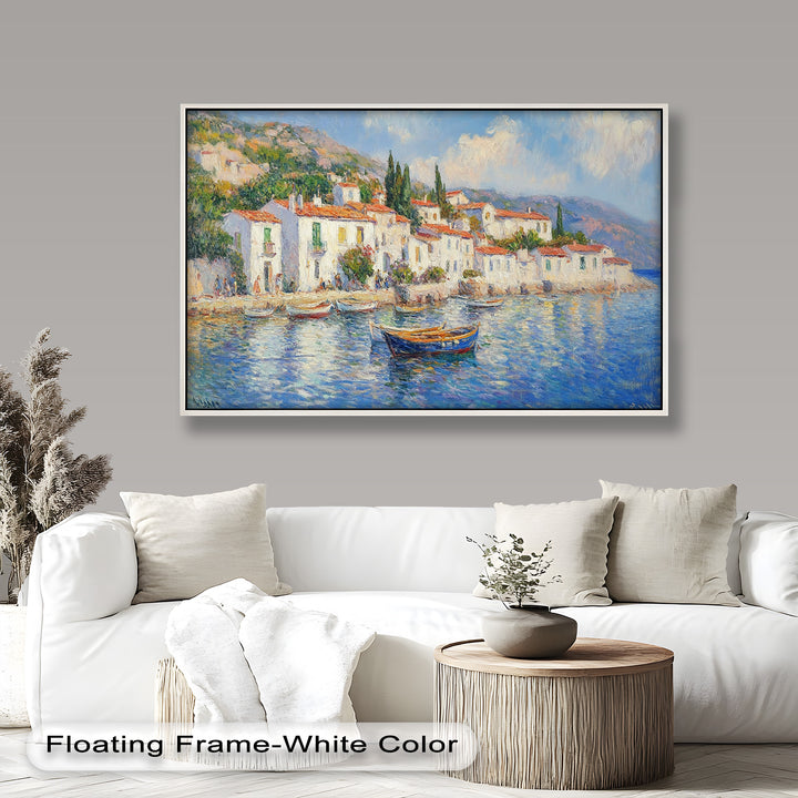Sunlit Mediterranean Village – Coastal Impressionist Oil Painting