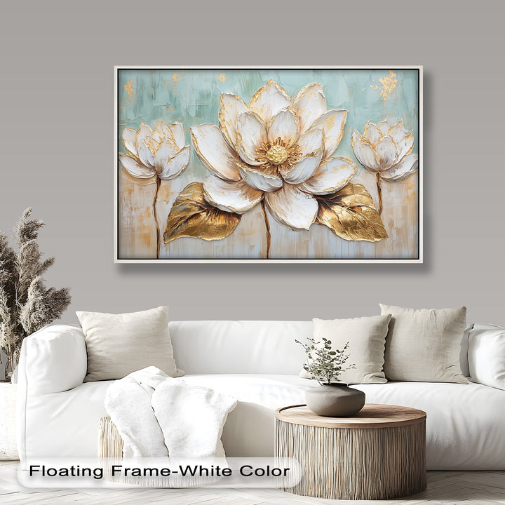 Golden Bloom Lotus – Floral Oil Painting