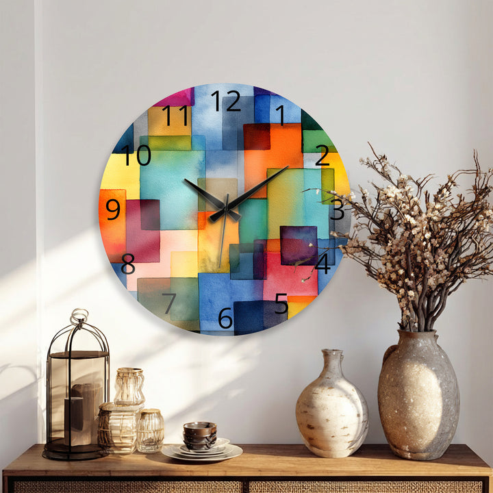Colorful Geometric Glass Wall Clock – Abstract Color Block Art
