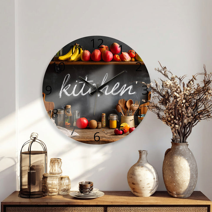 Rustic Kitchen Glass Wall Clock – Farmhouse Chalkboard Decor