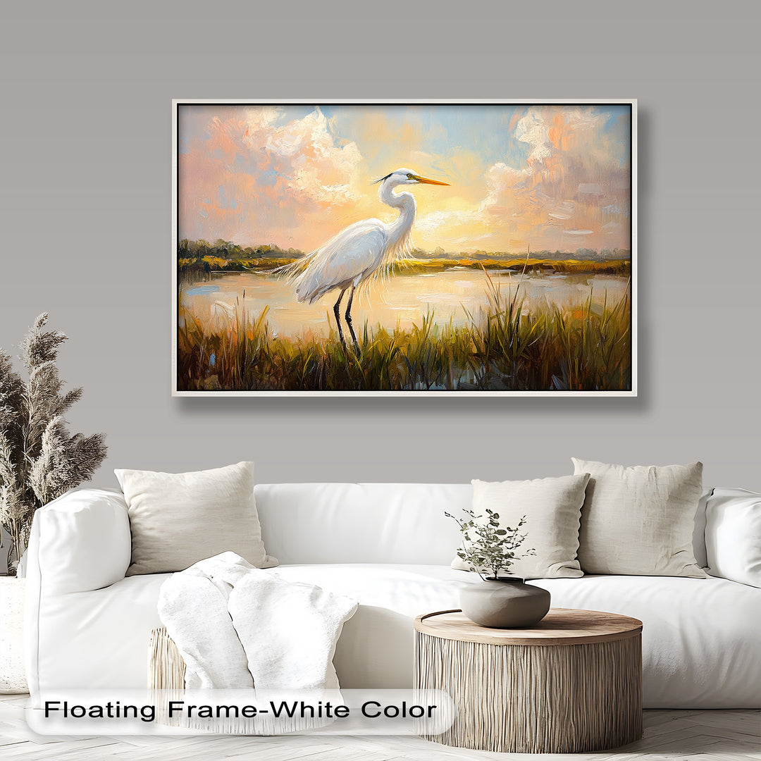 White Egret at Sunset – Animal Oil Painting